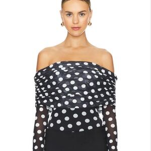 AFRM Black and White Polka Dot Off-Shoulder Bodysuit